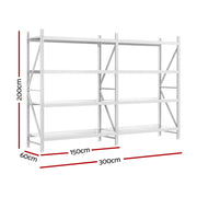 3Mx2M Giantz Garage Shelving Warehouse Rack WR-F-30006-200WH-ABC