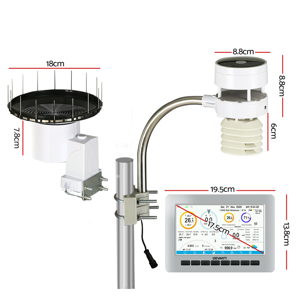Devanti Weather Station Ultrasonic Anemometer Outdoor WiFi Rain Gauge Solar WS-H2553-WIFI-MF-UVL