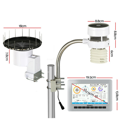 Devanti Weather Station Ultrasonic Anemometer Outdoor WiFi Rain Gauge Solar WS-H2553-WIFI-MF-UVL