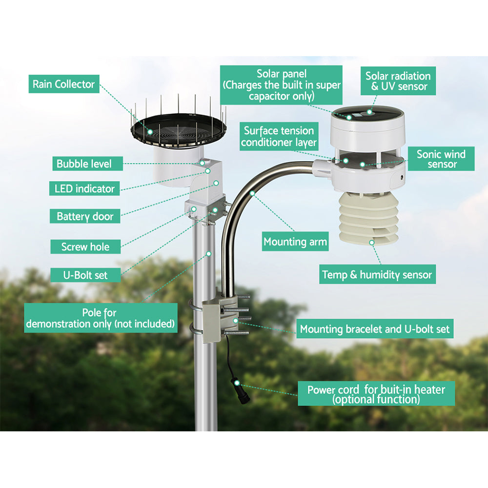 Devanti Weather Station Ultrasonic Anemometer Outdoor WiFi Rain Gauge Solar WS-H2553-WIFI-MF-UVL