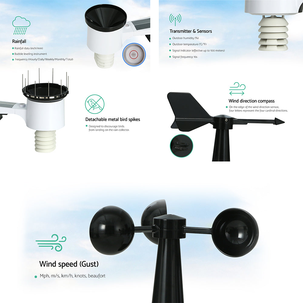 Devanti Weather Station Indoor Outdoor Wireless WiFi Professional Solar Sensor WS-H2900C-WIFI-MF-UVL