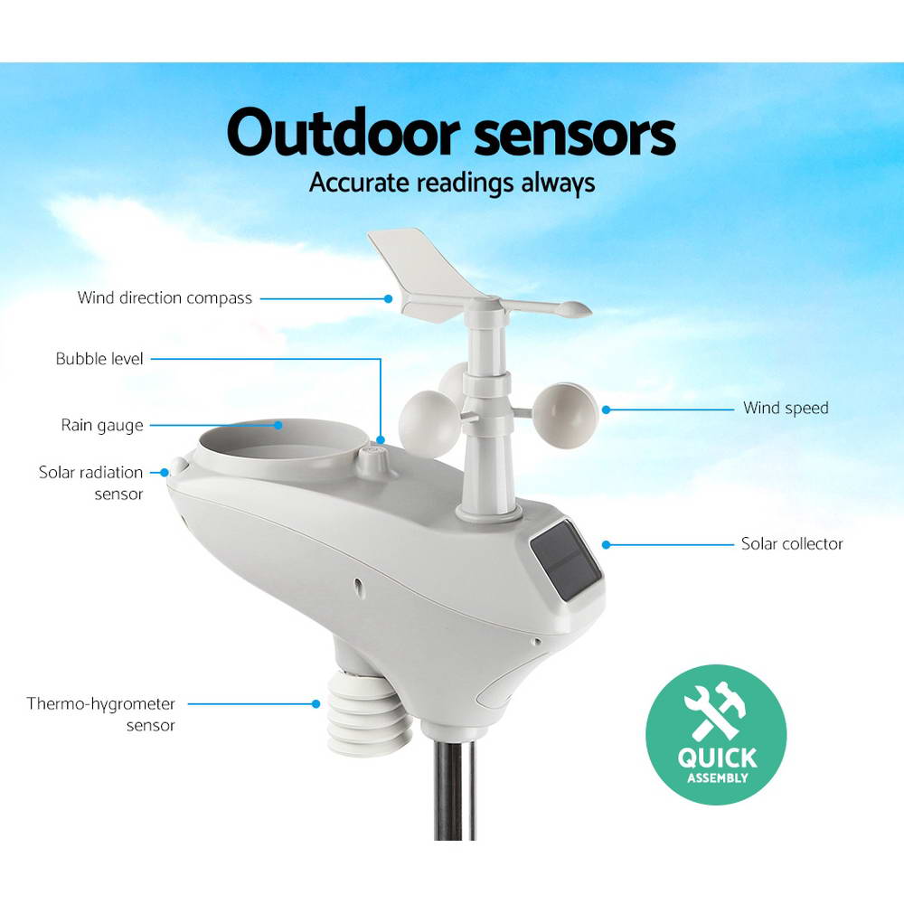 Devanti Wireless WiFi Professional Weather Station Solar Sensor LCD UV Light WS-H2950-WIFI-MF-UVL
