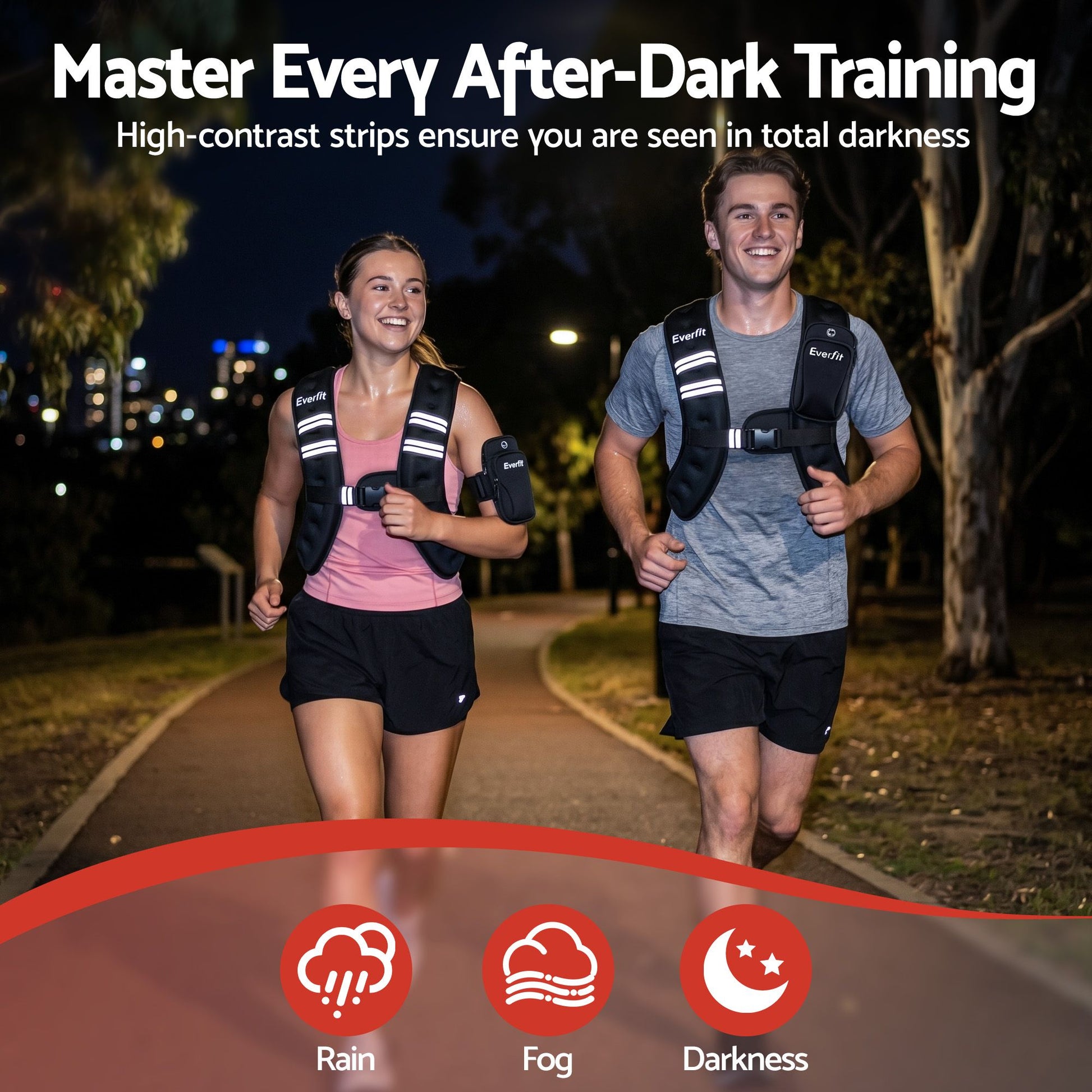 Everfit 3kg Weighted Vest Men Women, Reflective Running Vest with Armband Pouch WV-03K-BK