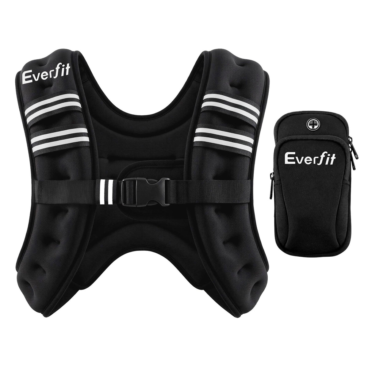 Everfit 3kg Weighted Vest Men Women, Reflective Running Vest with Armband Pouch WV-03K-BK