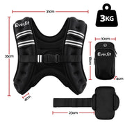 Everfit 3kg Weighted Vest Men Women, Reflective Running Vest with Armband Pouch WV-03K-BK