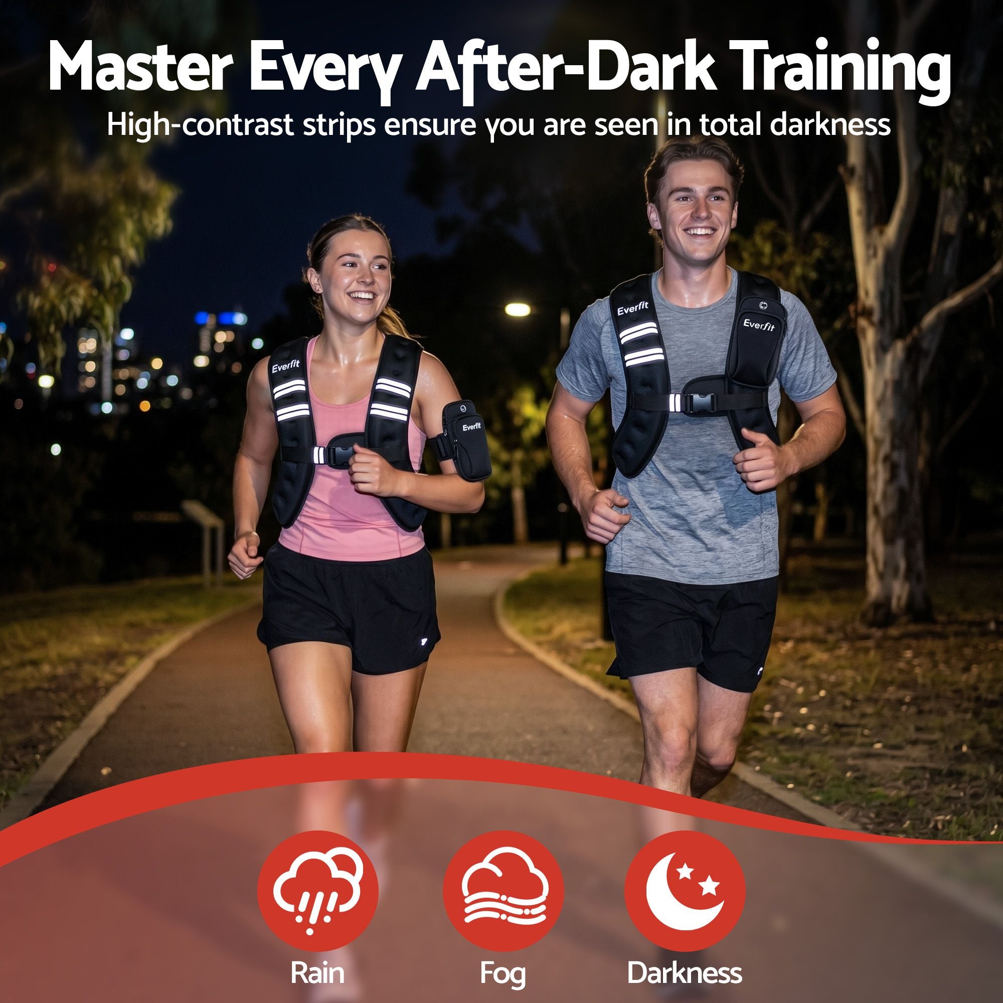 Everfit 5kg Weighted Vest Men Women, Reflective Running Vest with Armband Pouch WV-05K-BK