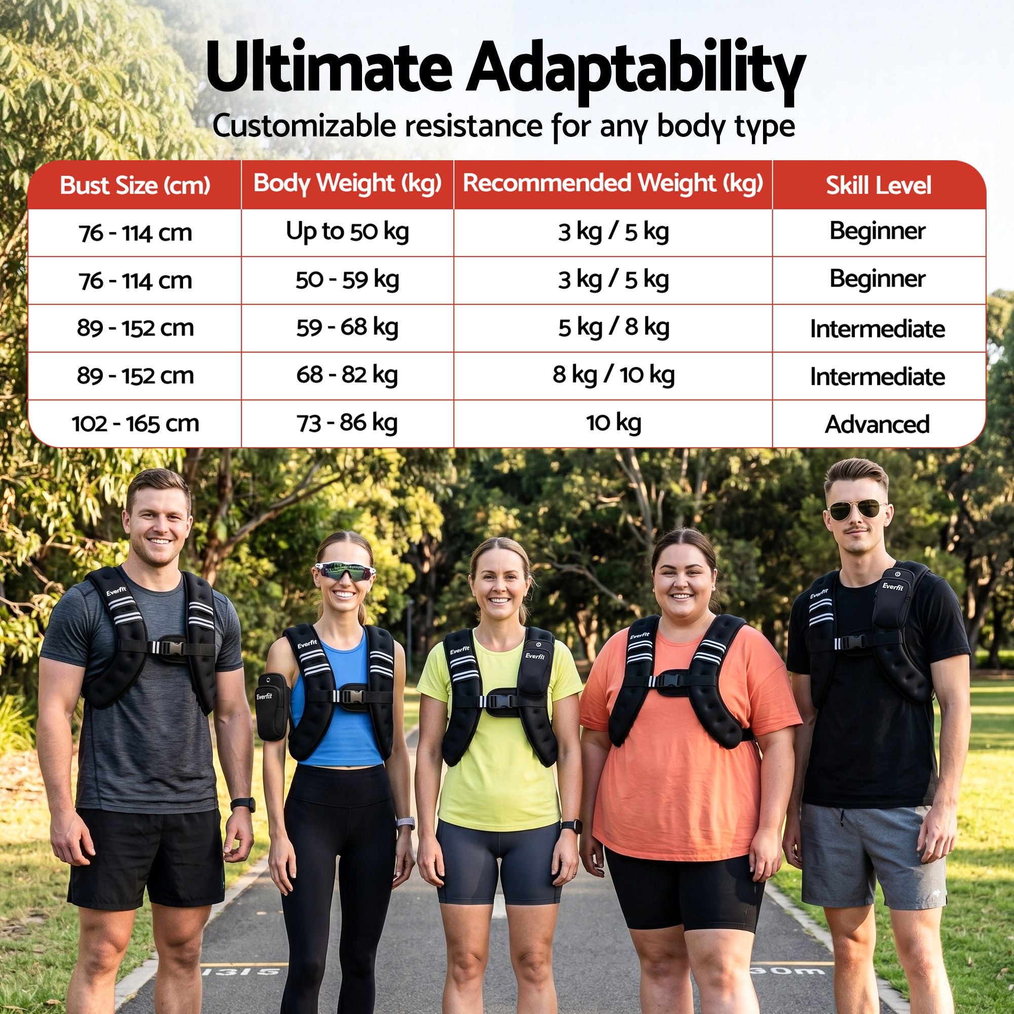 Everfit 8kg Weighted Vest Men Women, Reflective Running Vest with Armband Pouch WV-08K-BK