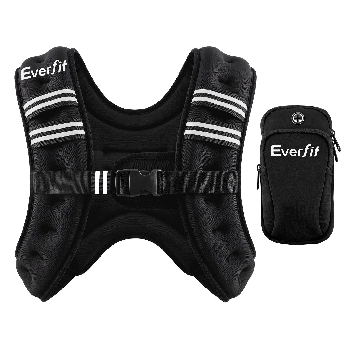 Everfit 10kg Weighted Vest Men Women, Reflective Running Vest with Armband Pouch WV-10K-BK