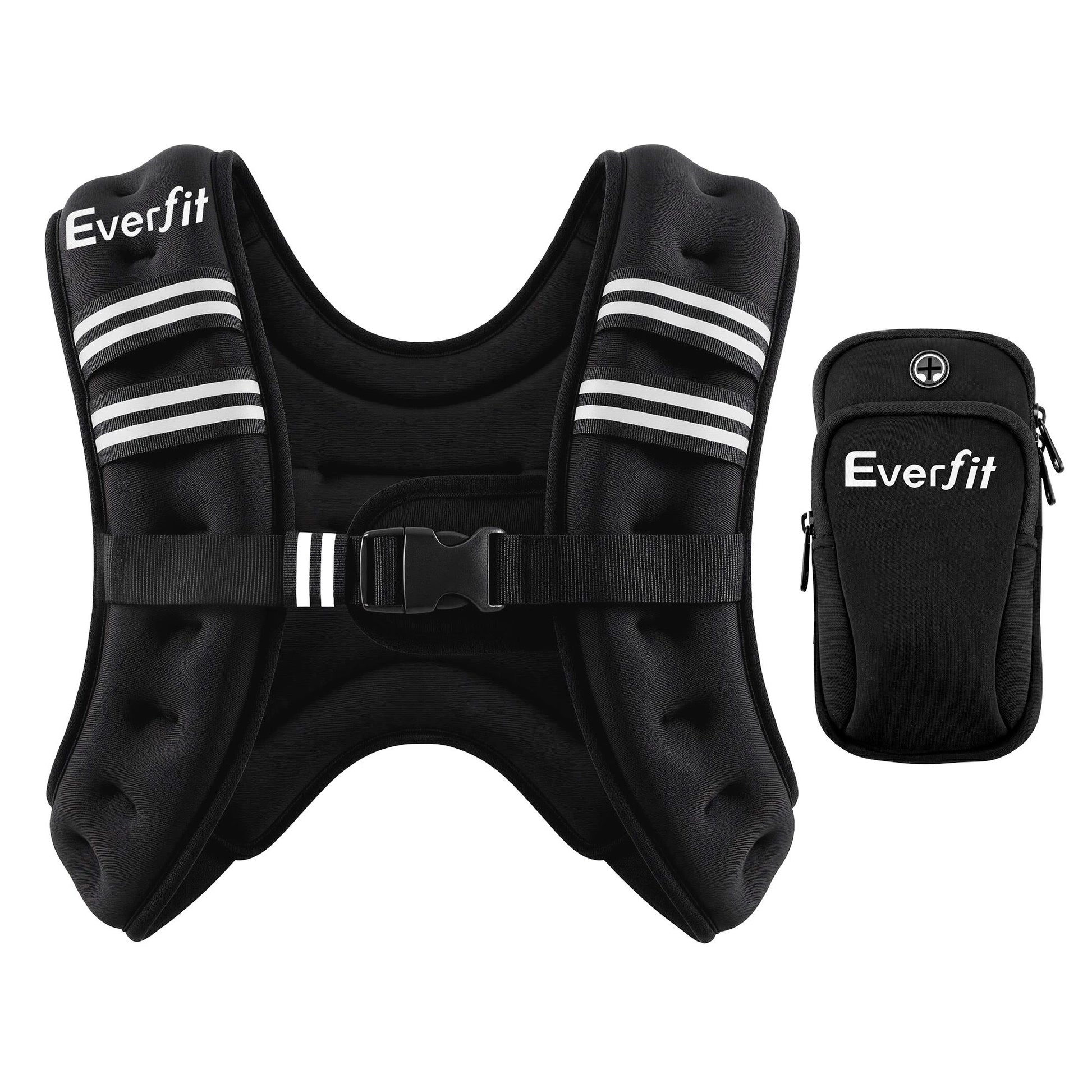 Everfit 10kg Weighted Vest Men Women, Reflective Running Vest with Armband Pouch WV-10K-BK
