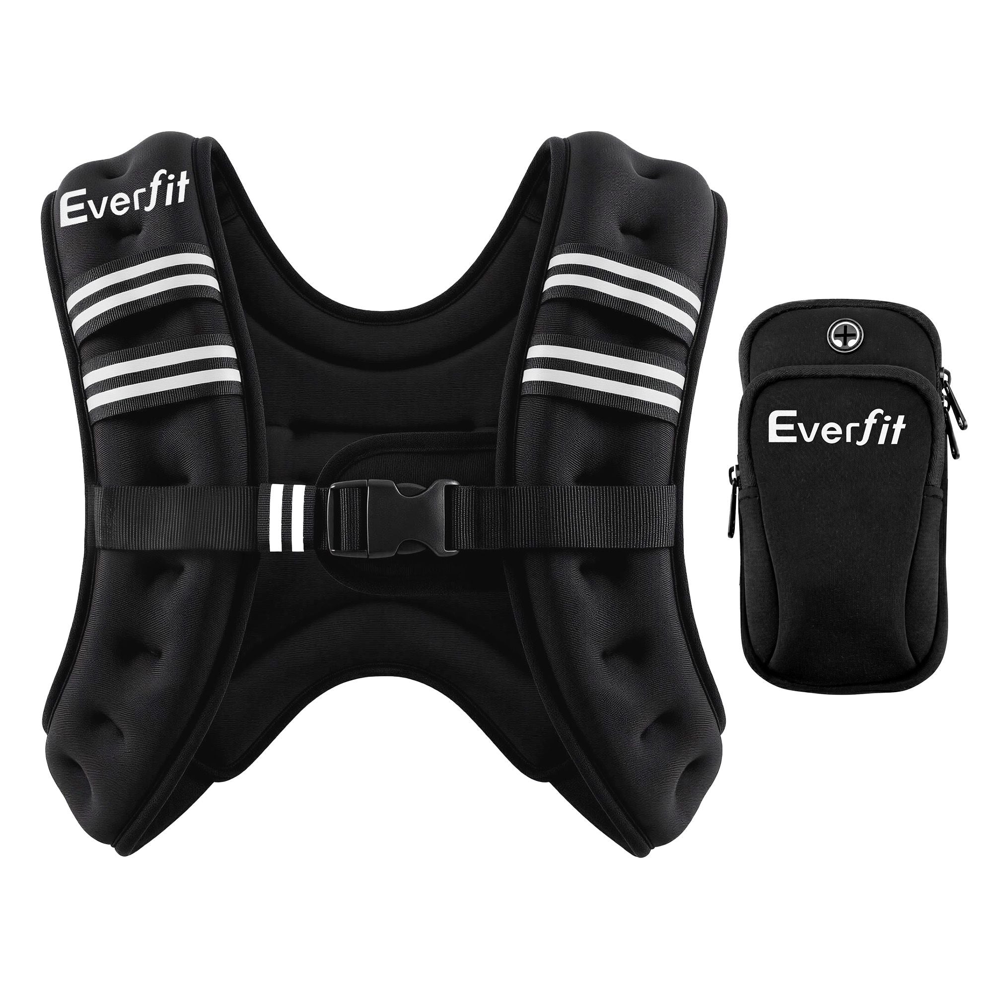 Everfit 10kg Weighted Vest Men Women, Reflective Running Vest with Armband Pouch WV-10K-BK