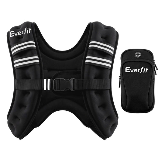 Everfit 10kg Weighted Vest Men Women, Reflective Running Vest with Armband Pouch WV-10K-BK