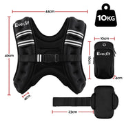 Everfit 10kg Weighted Vest Men Women, Reflective Running Vest with Armband Pouch WV-10K-BK