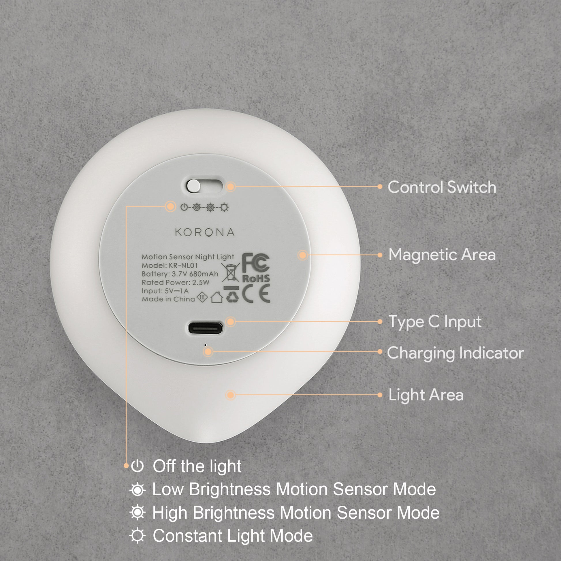 AIPOWER Motion Sensor Night Light USB-C Rechargeable Closet Light 2 Packs XFAP-KR01-2PC-CN
