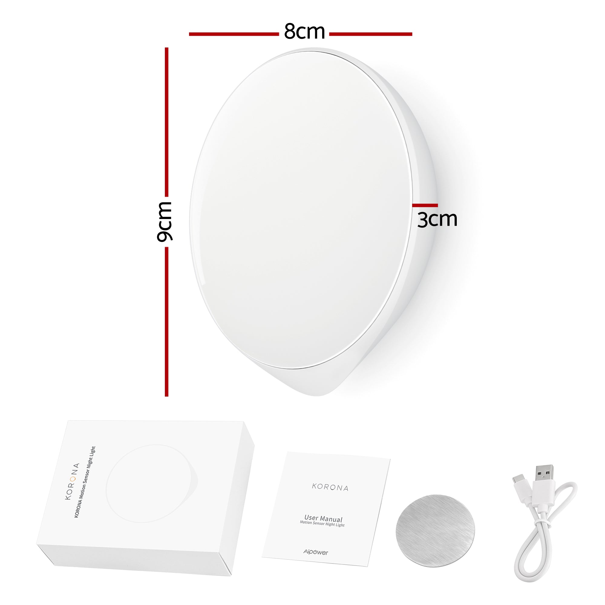 AIPOWER Motion Sensor Night Light USB-C Rechargeable Closet Light 3 Packs XFAP-KR01-3PC-CN