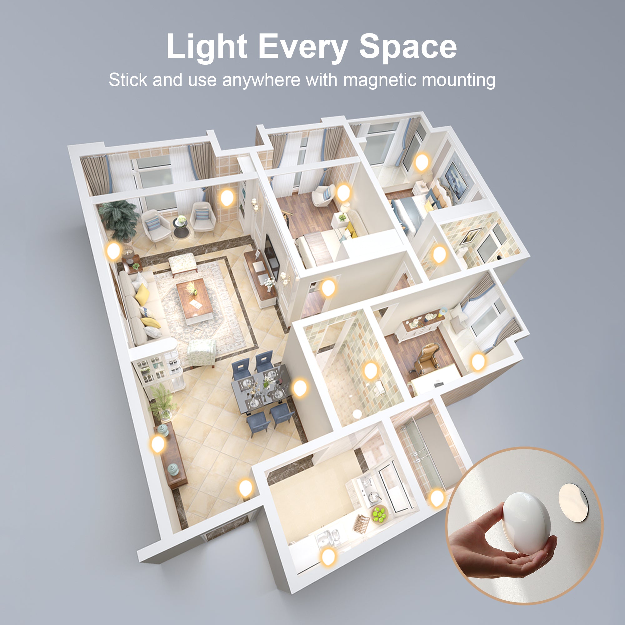 AIPOWER Motion Sensor Night Light USB-C Rechargeable Closet Light 3 Packs XFAP-KR01-3PC-CN