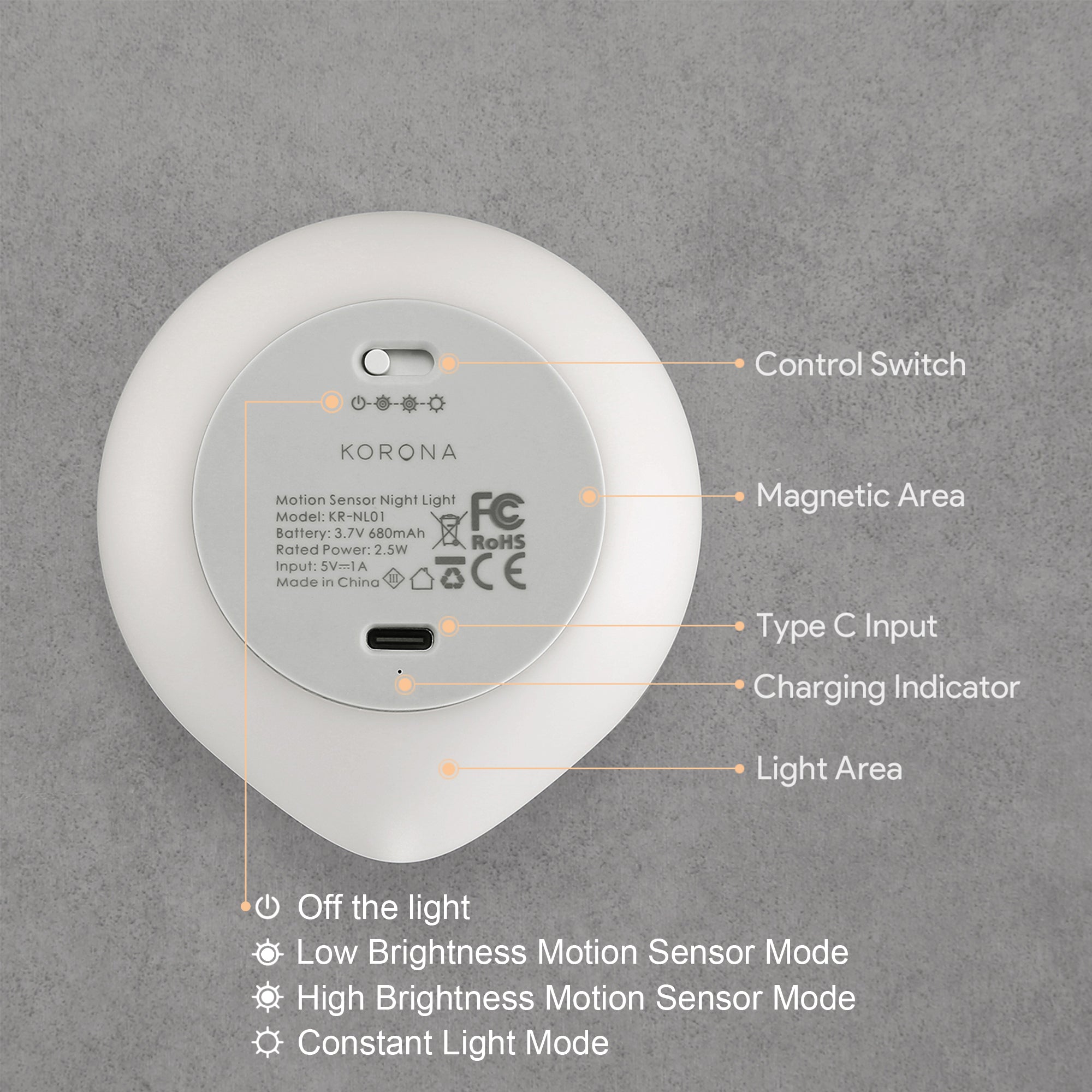 AIPOWER Motion Sensor Night Light USB-C Rechargeable Closet Light 4 Packs XFAP-KR01-4PC-CN
