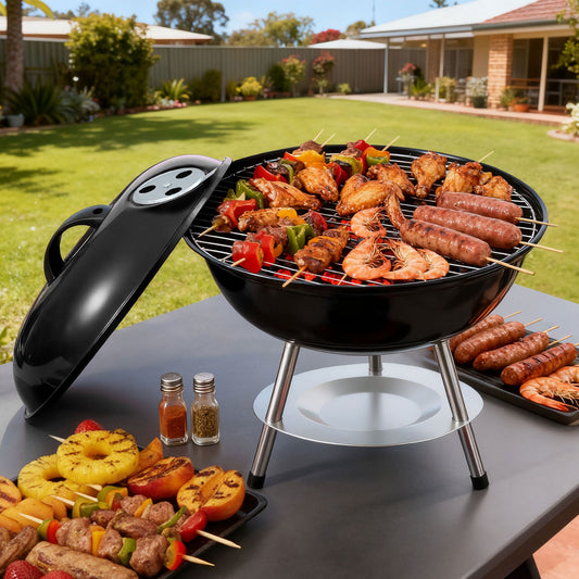 Grillz Charcoal BBQ Grill Portable with Lid for Camping Outdoor XFEL-BBQ-SMO-BK