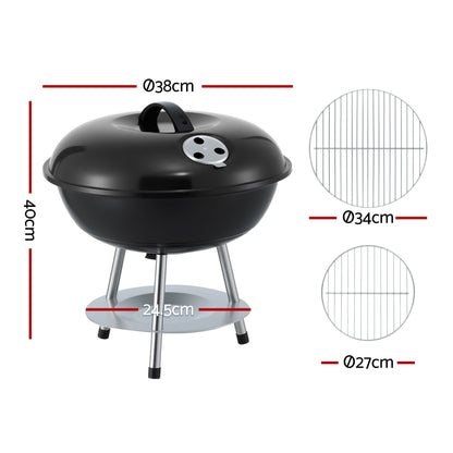 Grillz Charcoal BBQ Grill Portable with Lid for Camping Outdoor XFEL-BBQ-SMO-BK