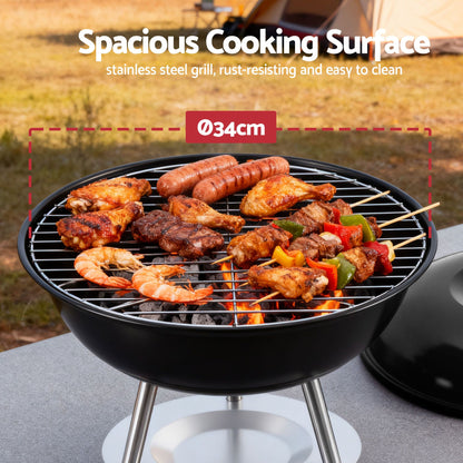 Grillz Charcoal BBQ Grill Portable with Lid for Camping Outdoor XFEL-BBQ-SMO-BK