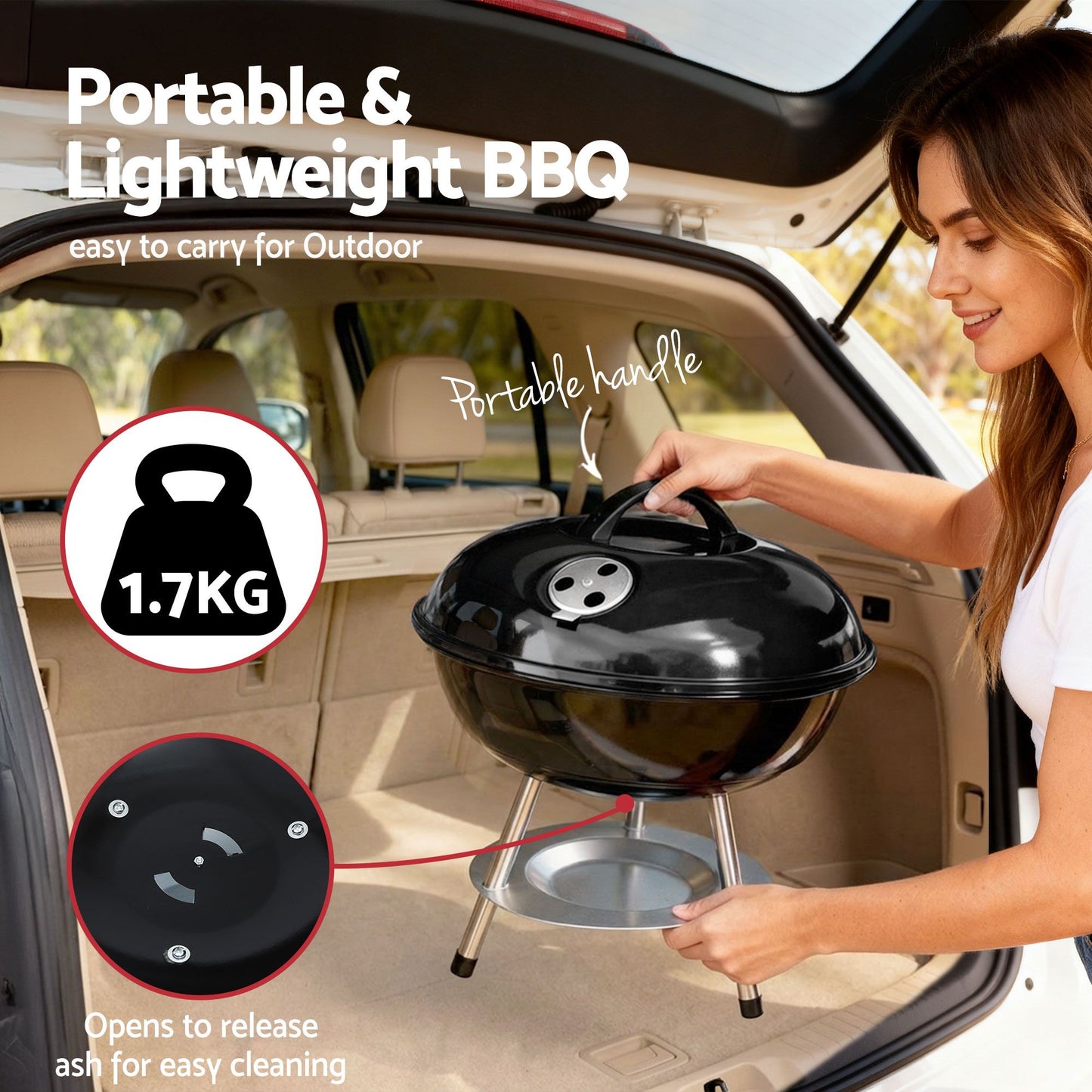Grillz Charcoal BBQ Grill Portable with Lid for Camping Outdoor XFEL-BBQ-SMO-BK