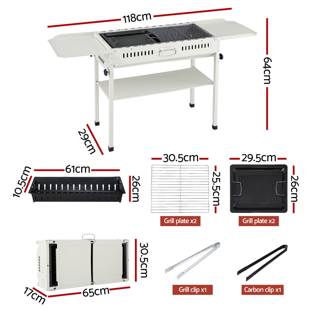 Grillz Portable BBQ Grill w/ Stainless Steel Racks & Pans for Outdoor XFEL-BBQ-SMO-FD-BE