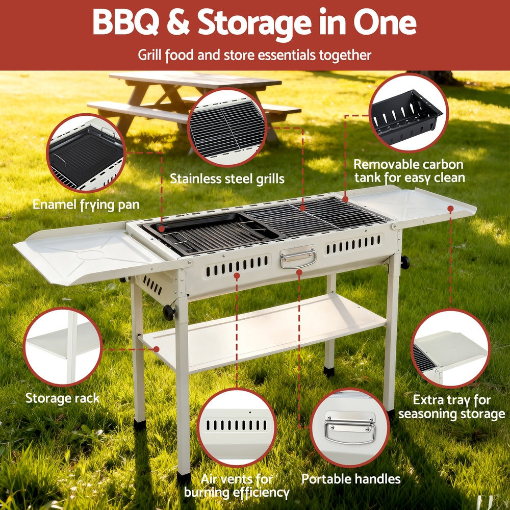 Grillz Portable BBQ Grill w/ Stainless Steel Racks & Pans for Outdoor XFEL-BBQ-SMO-FD-BE