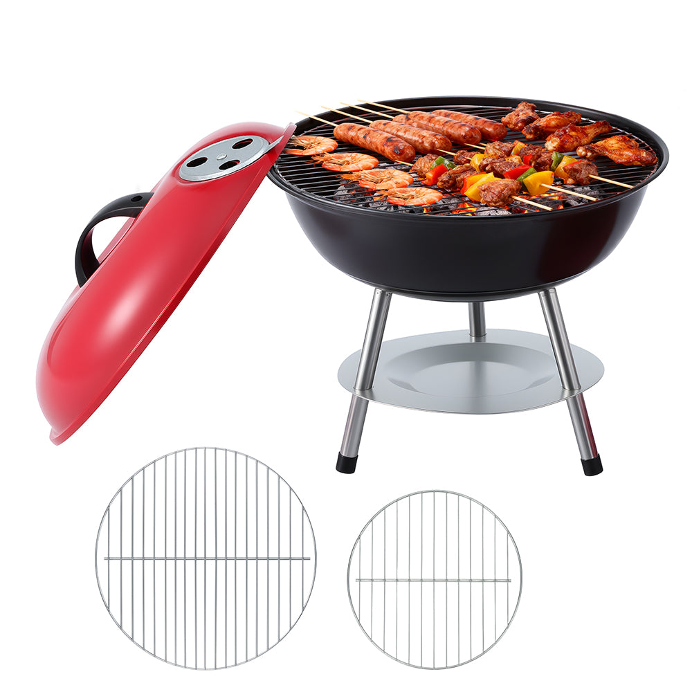 Grillz Charcoal BBQ Grill Portable with Lid for Camping Outdoor XFEL-BBQ-SMO-RBK