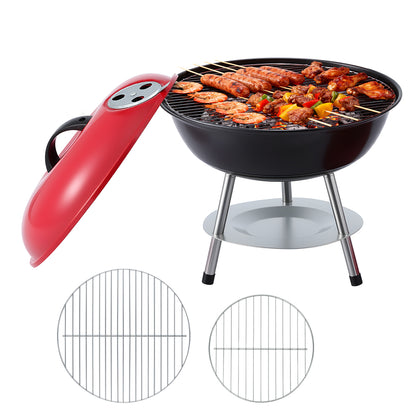 Grillz Charcoal BBQ Grill Portable with Lid for Camping Outdoor XFEL-BBQ-SMO-RBK