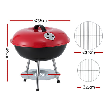 Grillz Charcoal BBQ Grill Portable with Lid for Camping Outdoor XFEL-BBQ-SMO-RBK