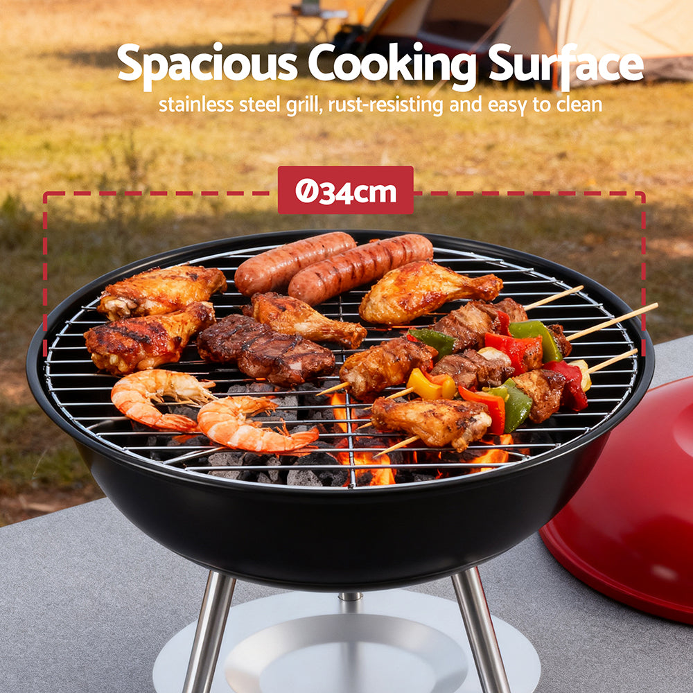 Grillz Charcoal BBQ Grill Portable with Lid for Camping Outdoor XFEL-BBQ-SMO-RBK