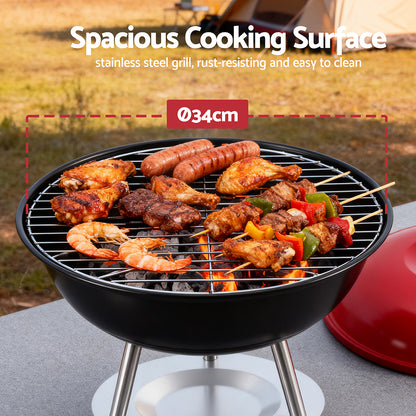 Grillz Charcoal BBQ Grill Portable with Lid for Camping Outdoor XFEL-BBQ-SMO-RBK