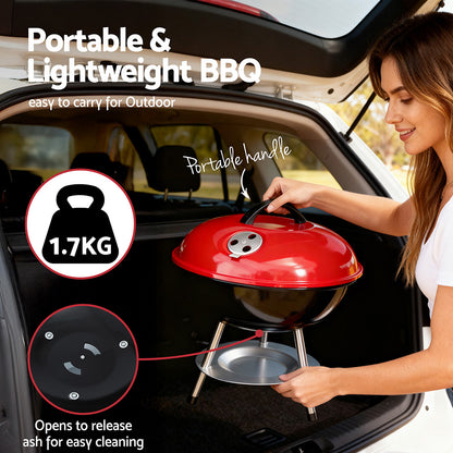 Grillz Charcoal BBQ Grill Portable with Lid for Camping Outdoor XFEL-BBQ-SMO-RBK