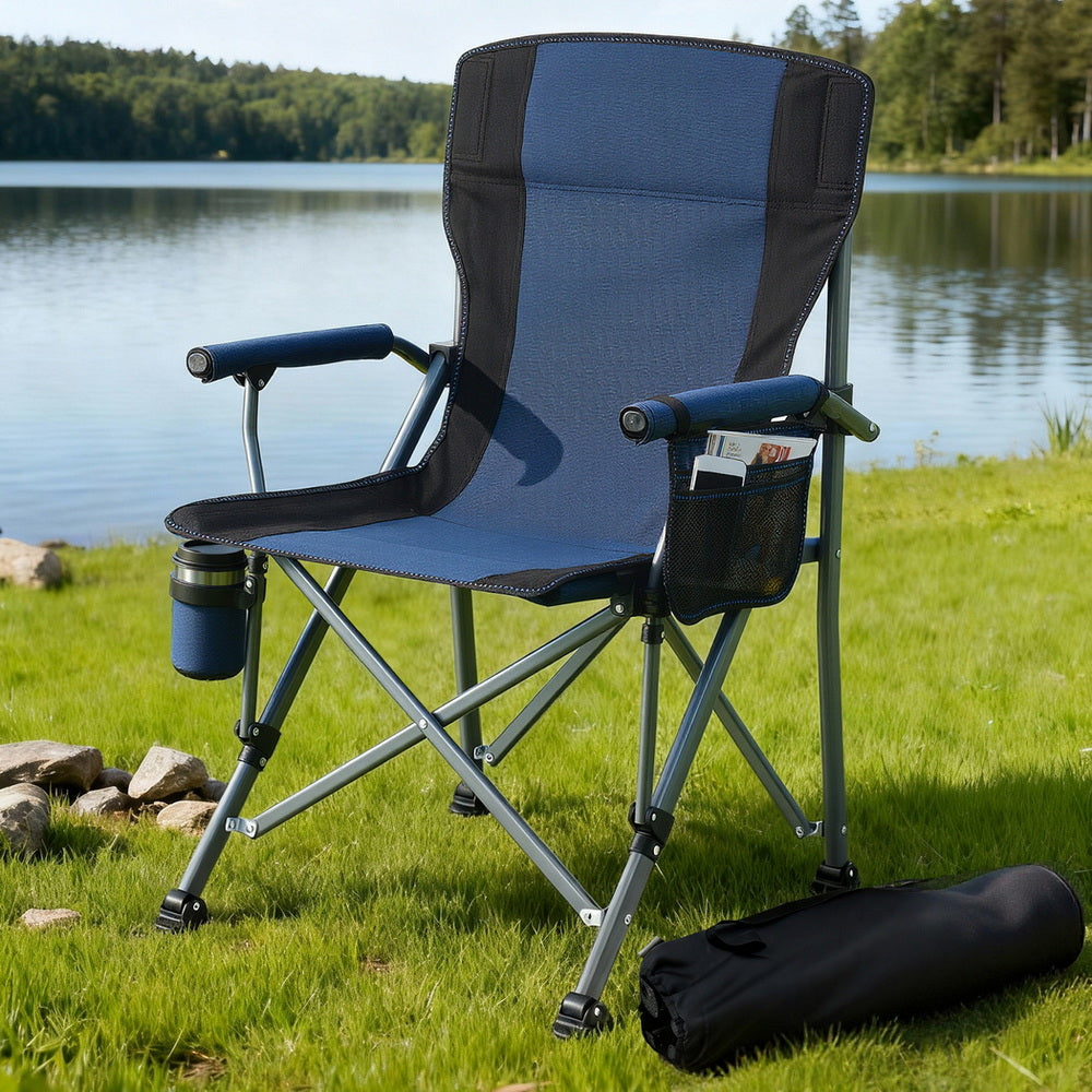Weisshorn Camping Chair Folding Outdoor Portable Seat Lightweight Beach Picnic Fishing Capacity 120KG Navy XFEL-CAMP-CH-BU