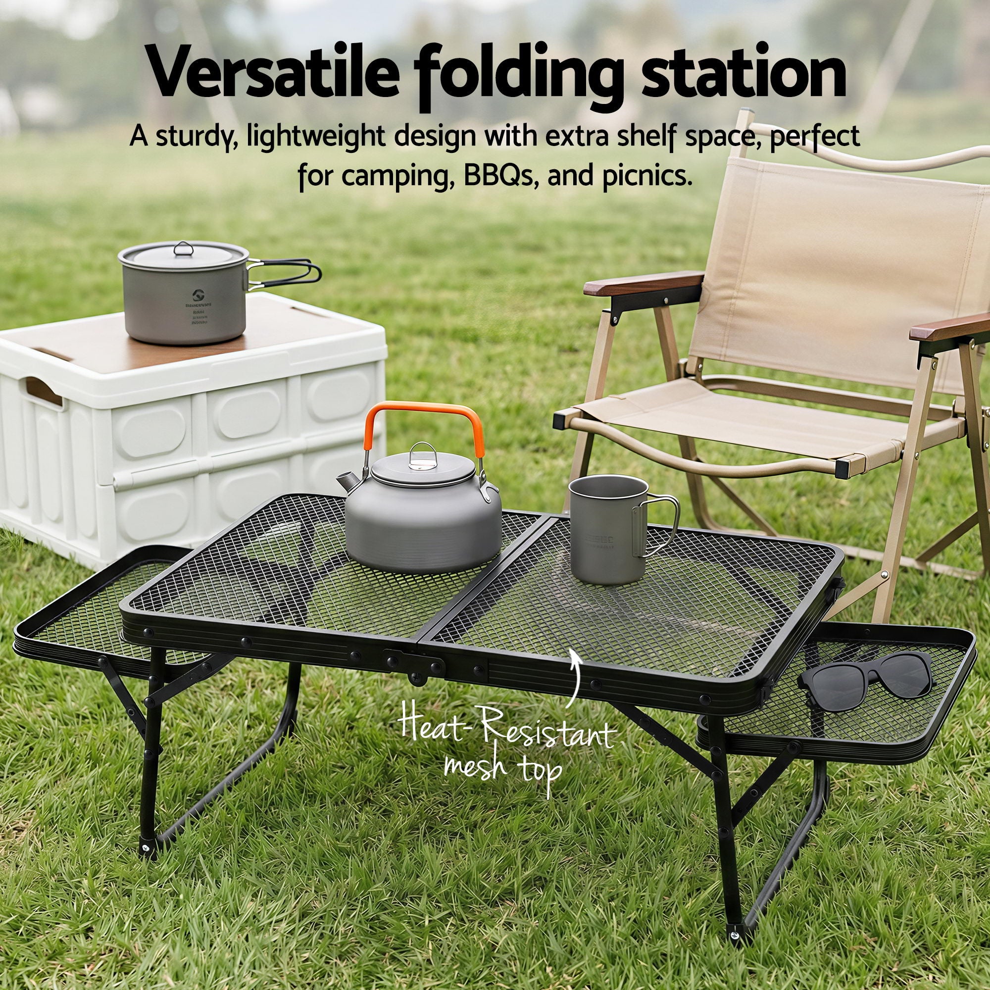 Weisshorn Camping Table Mesh Desktop Lightweight Portable Outdoor Folding Grill Desk XFEL-CAMP-HOLE-BK