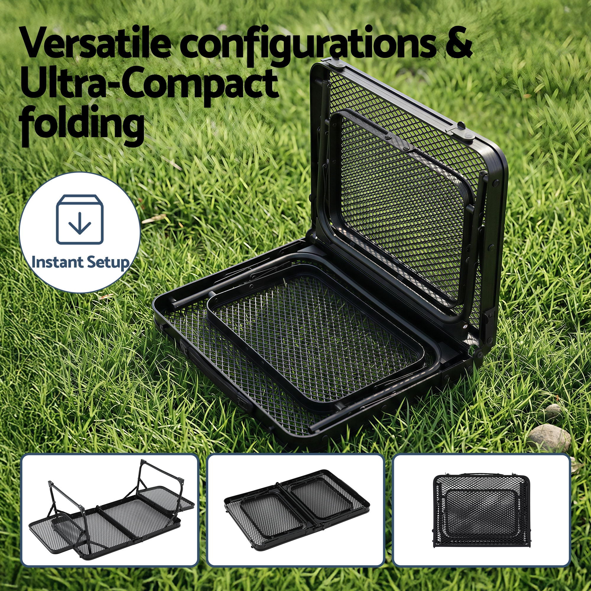 Weisshorn Camping Table Mesh Desktop Lightweight Portable Outdoor Folding Grill Desk XFEL-CAMP-HOLE-BK