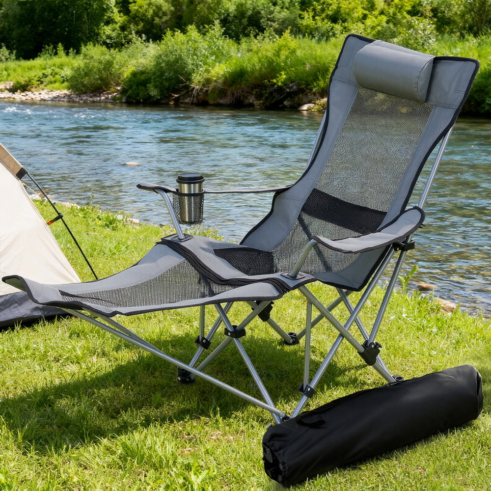 Weisshorn Camping Chair Adjustable Reclining Portable Outdoor Folding Chair Grey XFEL-CAMP-RE-OX2-GR