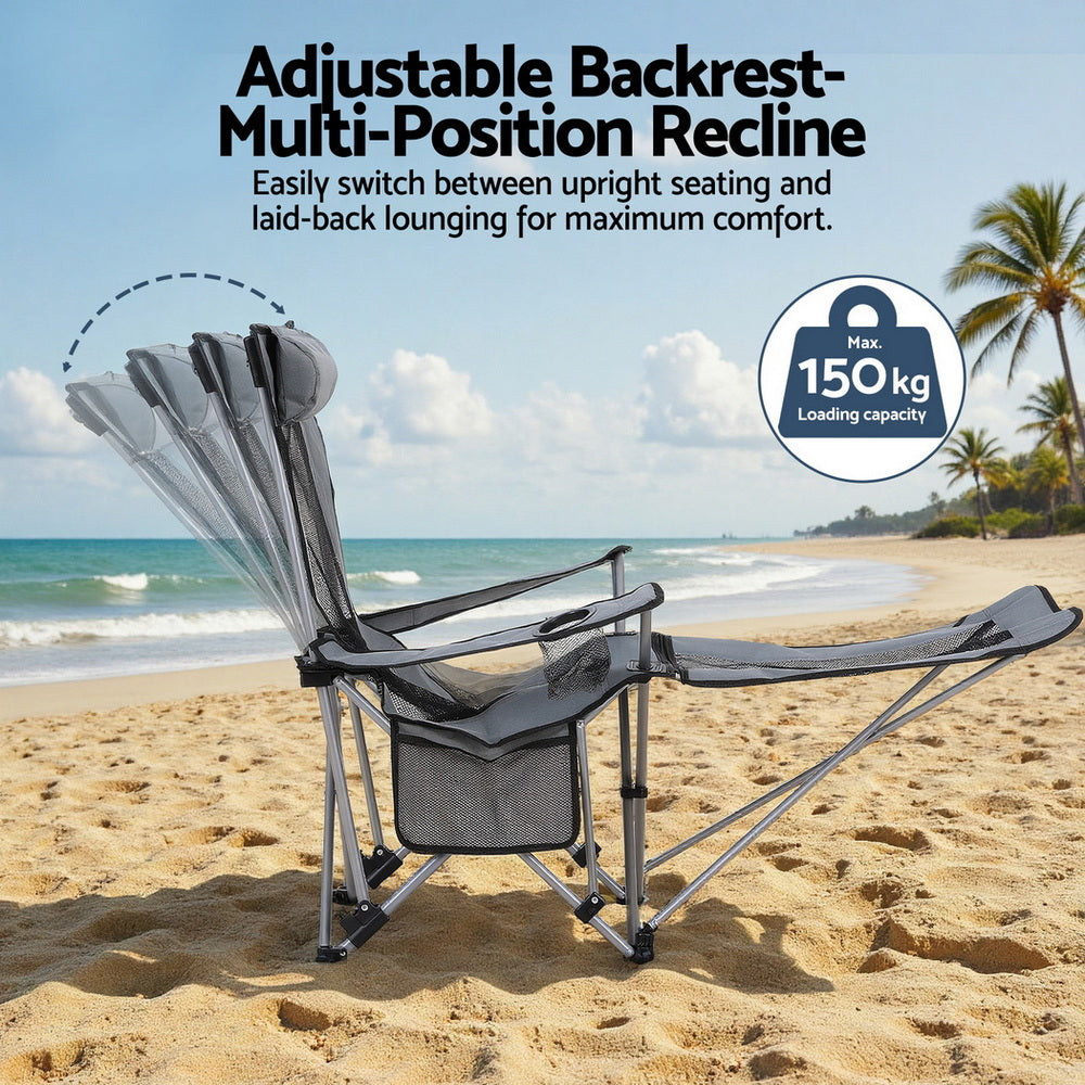 Weisshorn Camping Chair Adjustable Reclining Portable Outdoor Folding Chair Grey XFEL-CAMP-RE-OX2-GR