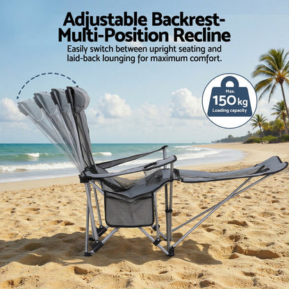 Weisshorn Camping Chair Adjustable Reclining Portable Outdoor Folding Chair Grey XFEL-CAMP-RE-OX2-GR