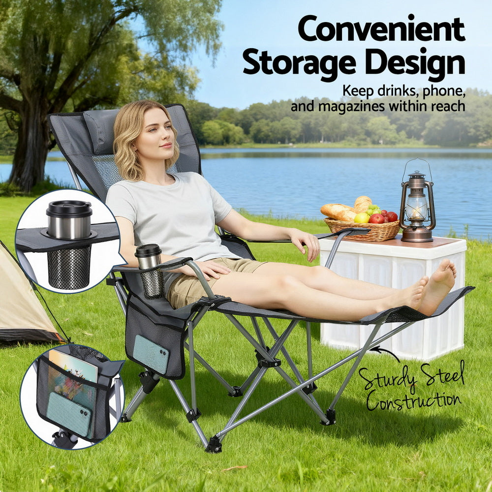 Weisshorn Camping Chair Adjustable Reclining Portable Outdoor Folding Chair Grey XFEL-CAMP-RE-OX2-GR