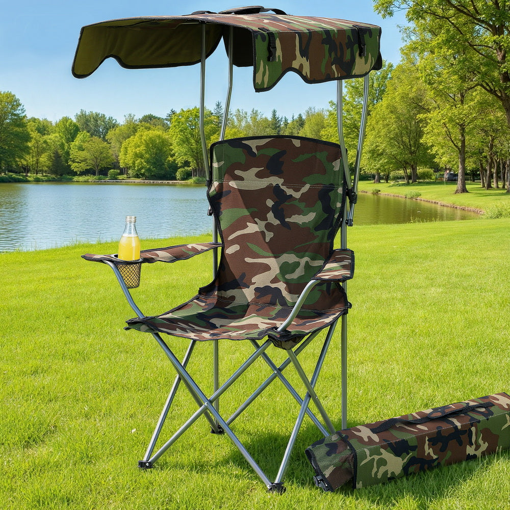 Weisshorn Camping Chair With Canopy Folding Outdoor Portable Seat Lightweight Beach Picnic Fishing Capacity XFEL-CAMP-UM-CGN