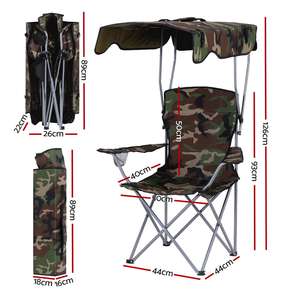 Weisshorn Camping Chair With Canopy Folding Outdoor Portable Seat Lightweight Beach Picnic Fishing Capacity XFEL-CAMP-UM-CGN