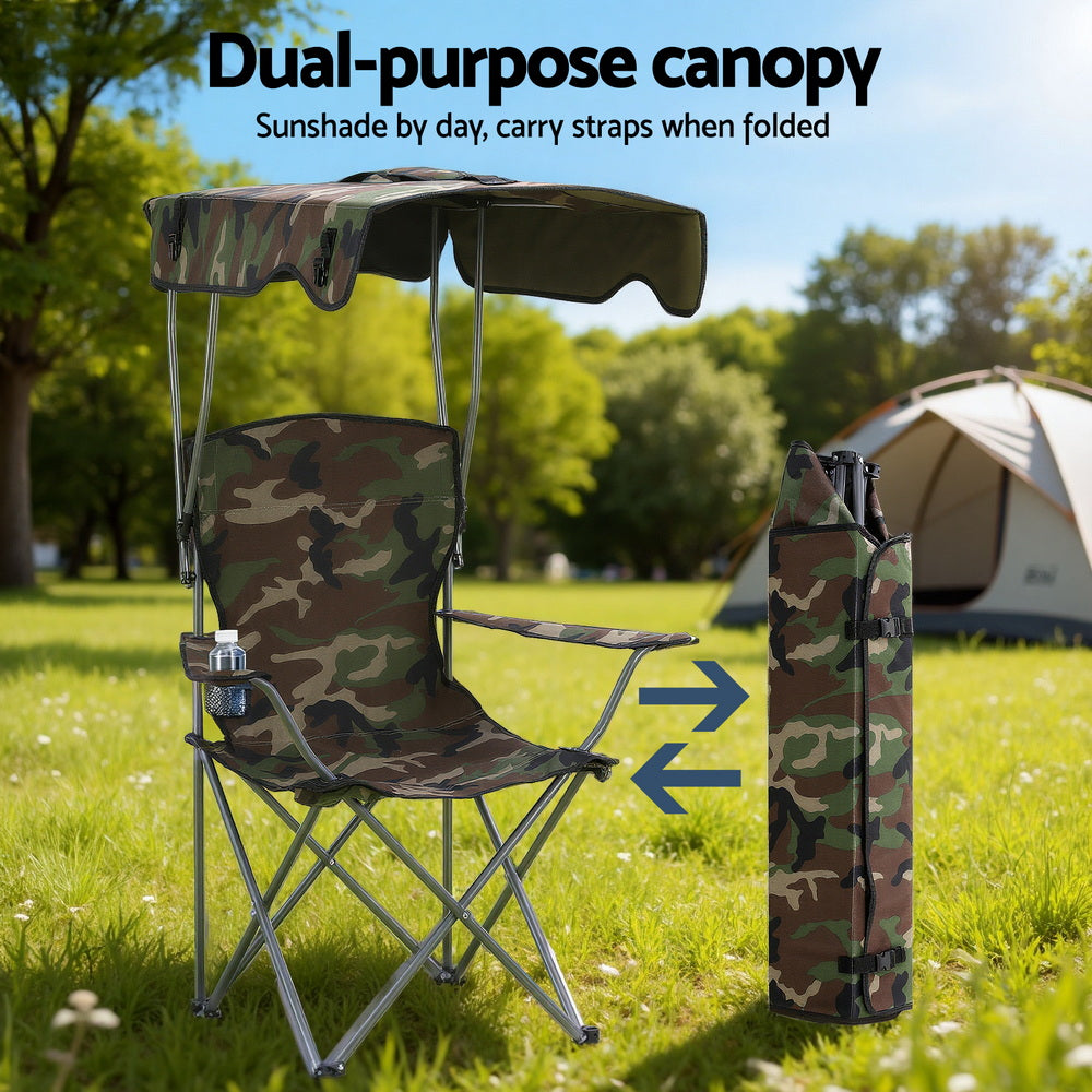 Weisshorn Camping Chair With Canopy Folding Outdoor Portable Seat Lightweight Beach Picnic Fishing Capacity XFEL-CAMP-UM-CGN