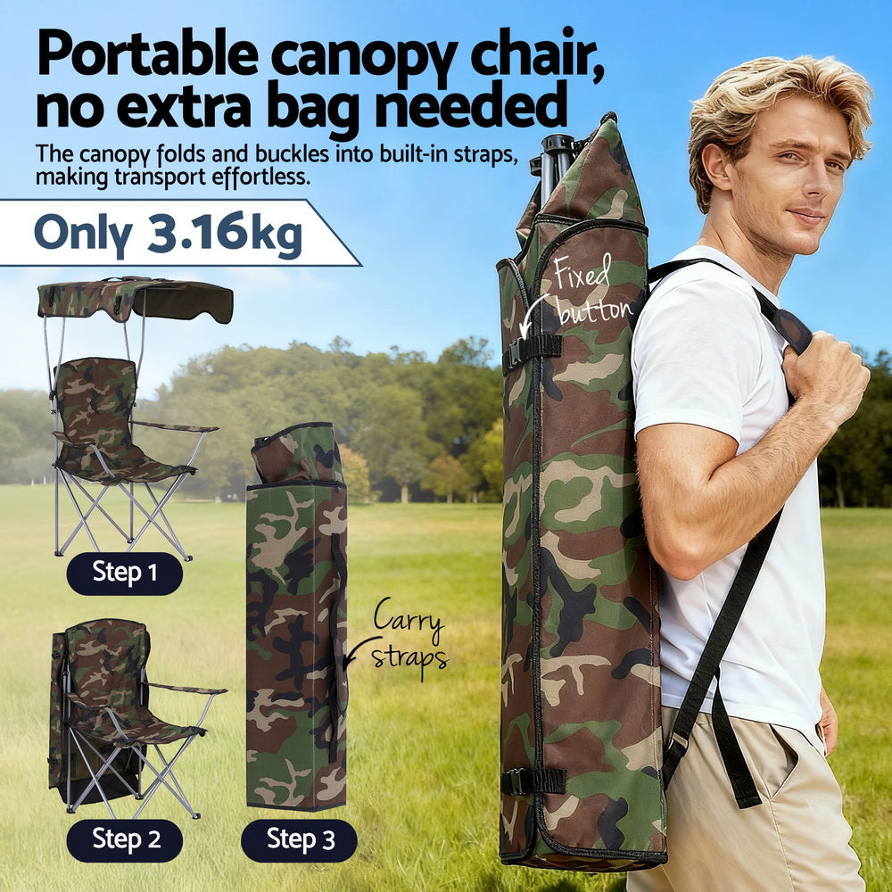 Weisshorn Camping Chair With Canopy Folding Outdoor Portable Seat Lightweight Beach Picnic Fishing Capacity XFEL-CAMP-UM-CGN