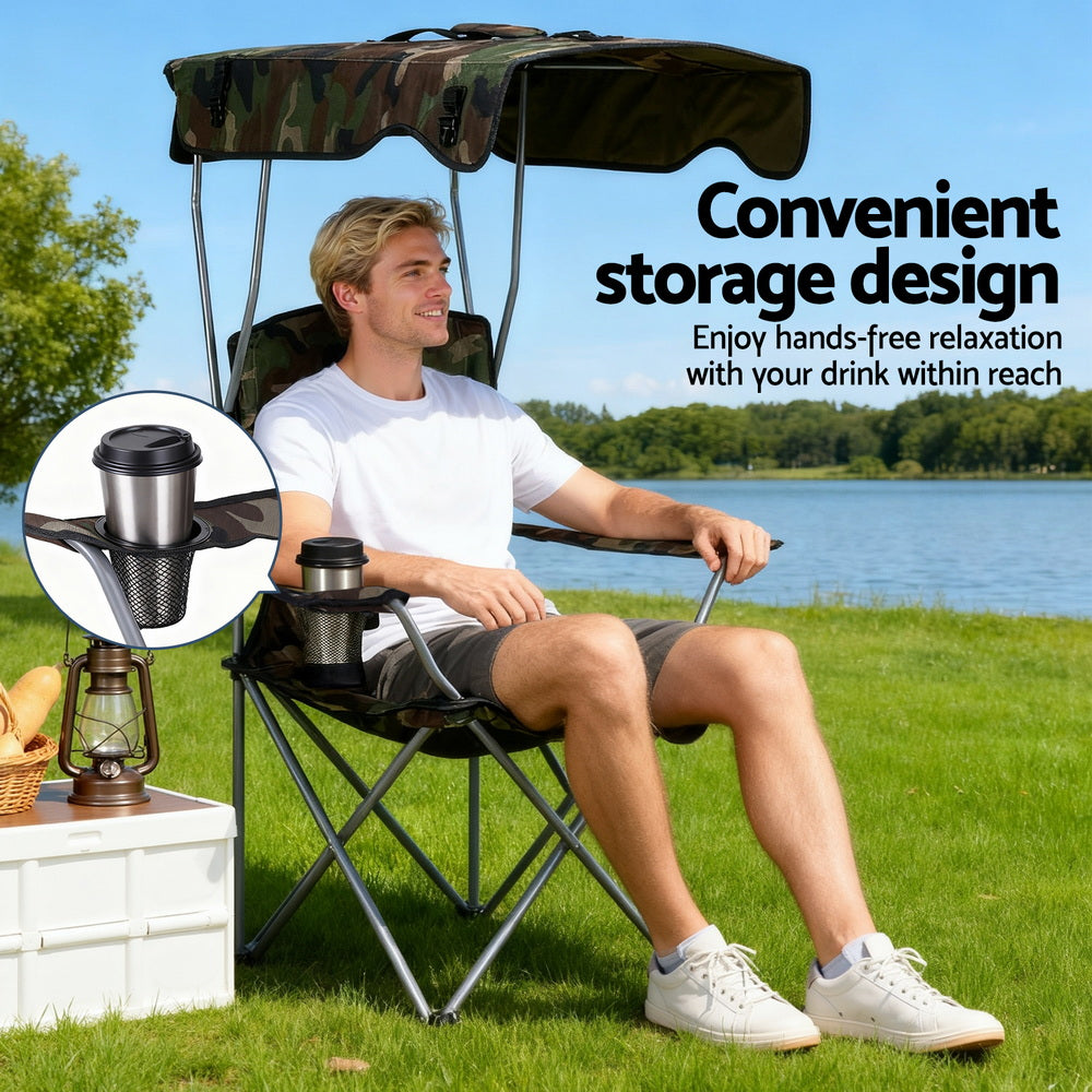 Weisshorn Camping Chair With Canopy Folding Outdoor Portable Seat Lightweight Beach Picnic Fishing Capacity XFEL-CAMP-UM-CGN