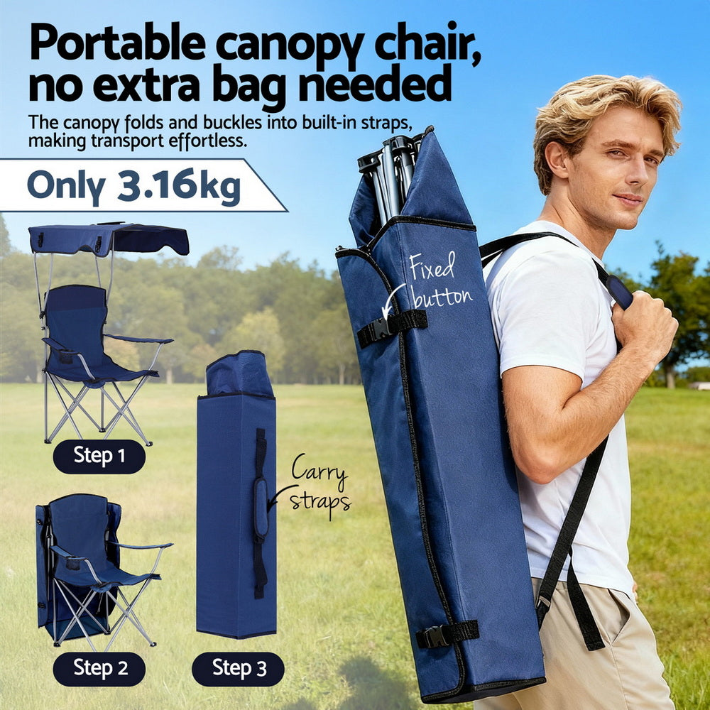 Weisshorn Camping Chair With Canopy Folding Outdoor Portable Seat Lightweight Beach Picnic Fishing Capacity XFEL-CAMP-UM-NV