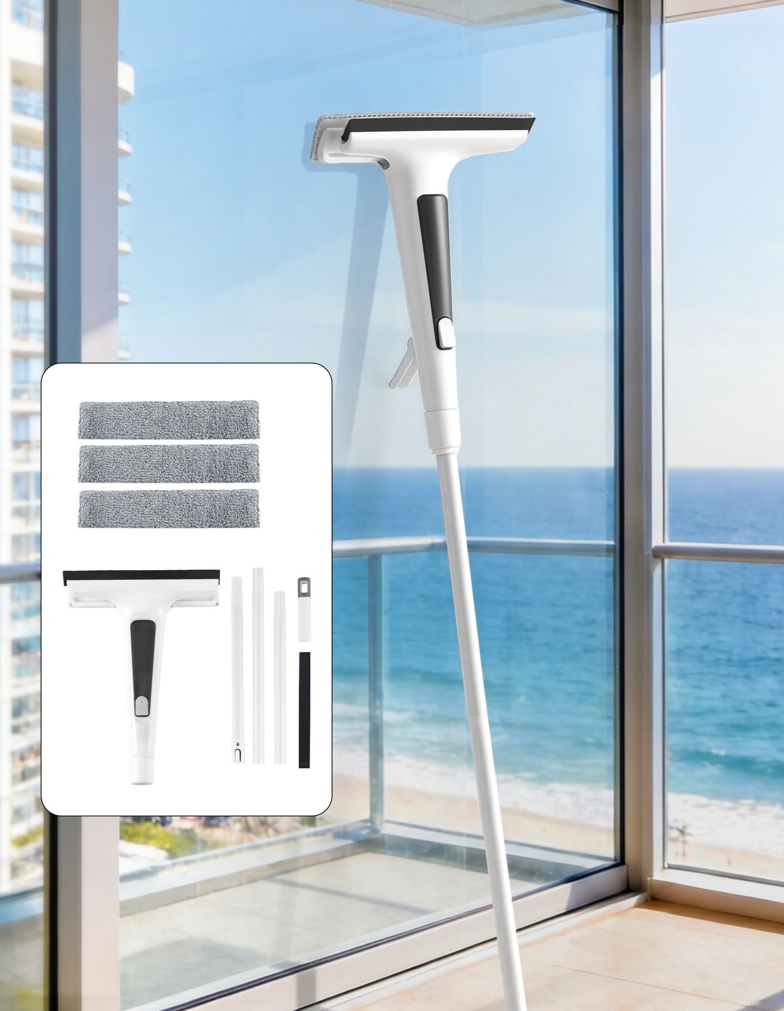 Giantz Window Cleaner Mirror Car, Spray Scrub Squeegee 136cm Extendable Long Handle with Water Tank 3 XFEL-CLEAN-HAND-WH