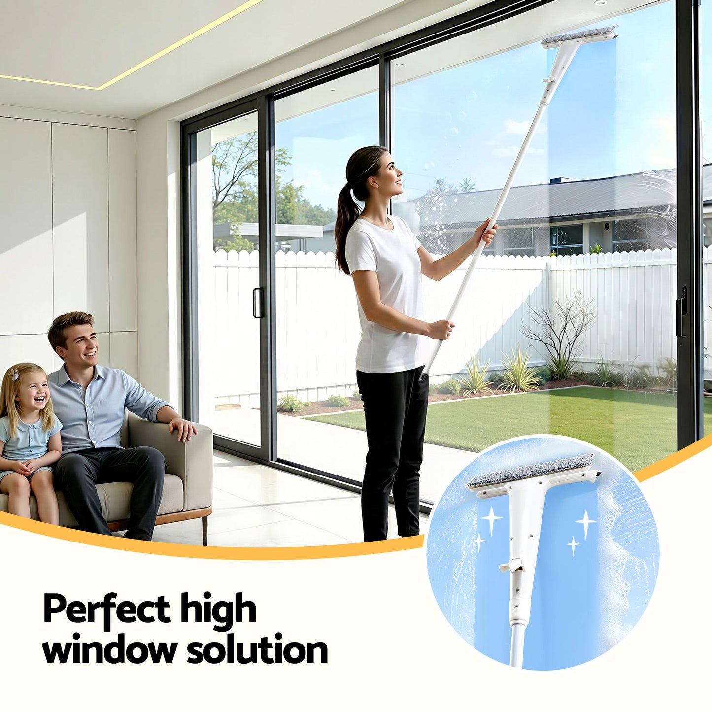 Giantz Window Cleaner Mirror Car, Spray Scrub Squeegee 136cm Extendable Long Handle with Water Tank 3 XFEL-CLEAN-HAND-WH