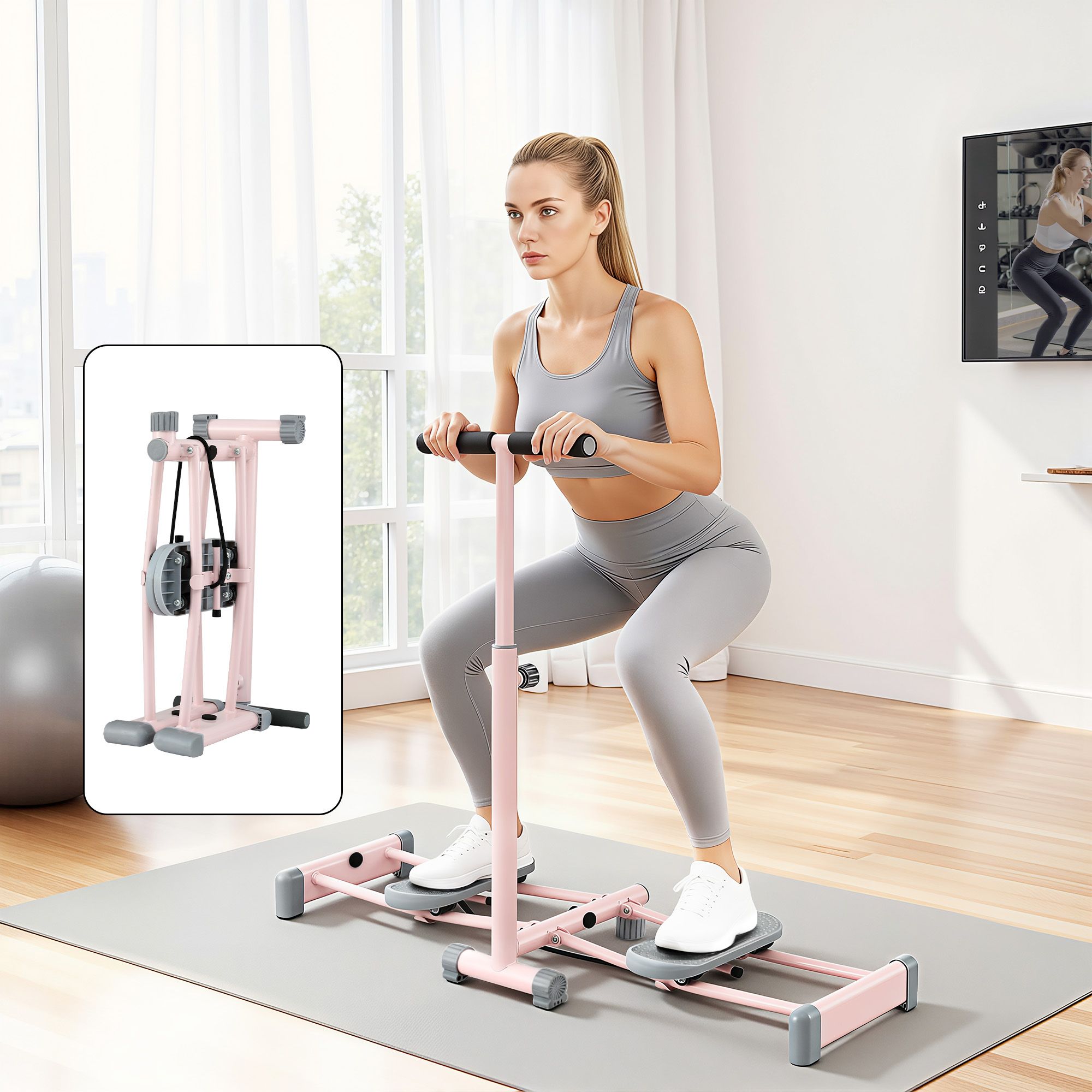Everfit Foldable Ski Exercise Machine Leg Thigh Trainer Home Fitness Cardio Pink XFEL-FIT-LEG-STL-97-FLD-PK