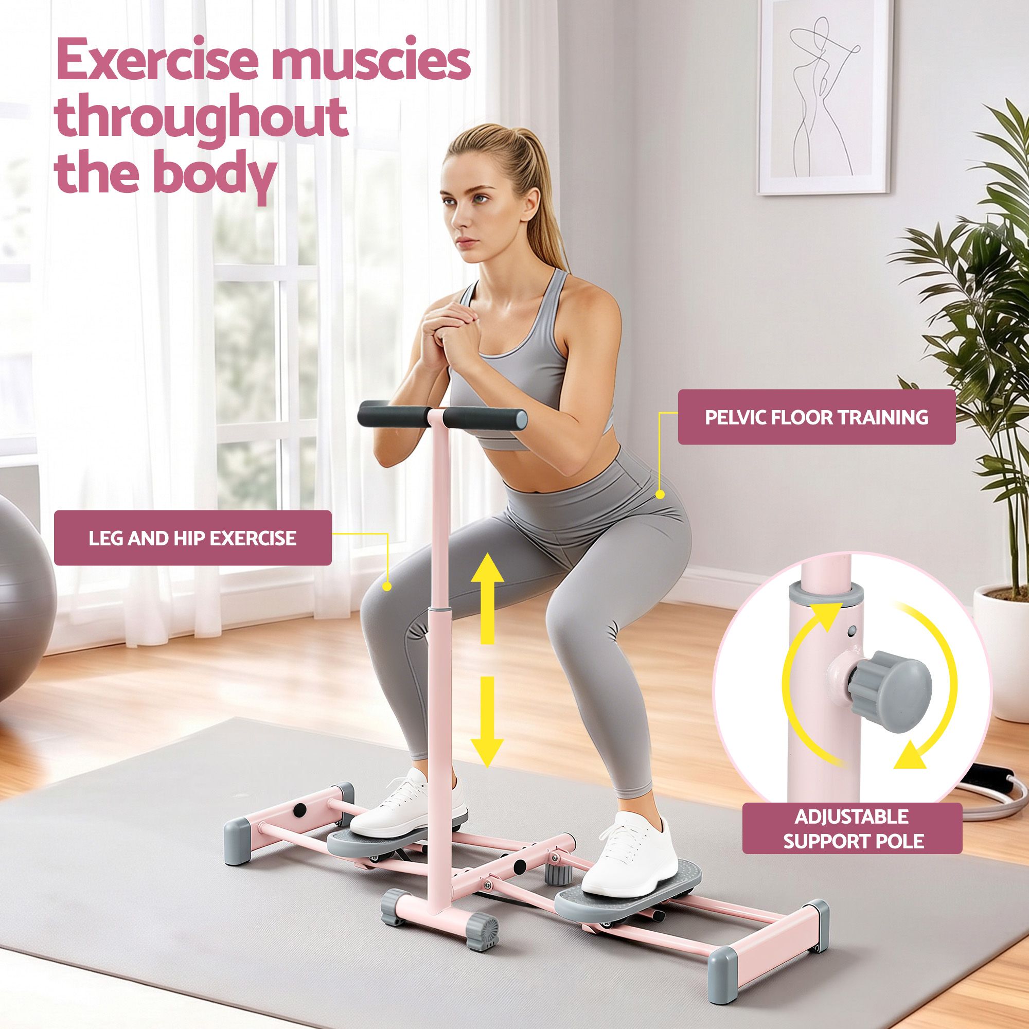 Everfit Foldable Ski Exercise Machine Leg Thigh Trainer Home Fitness Cardio Pink XFEL-FIT-LEG-STL-97-FLD-PK