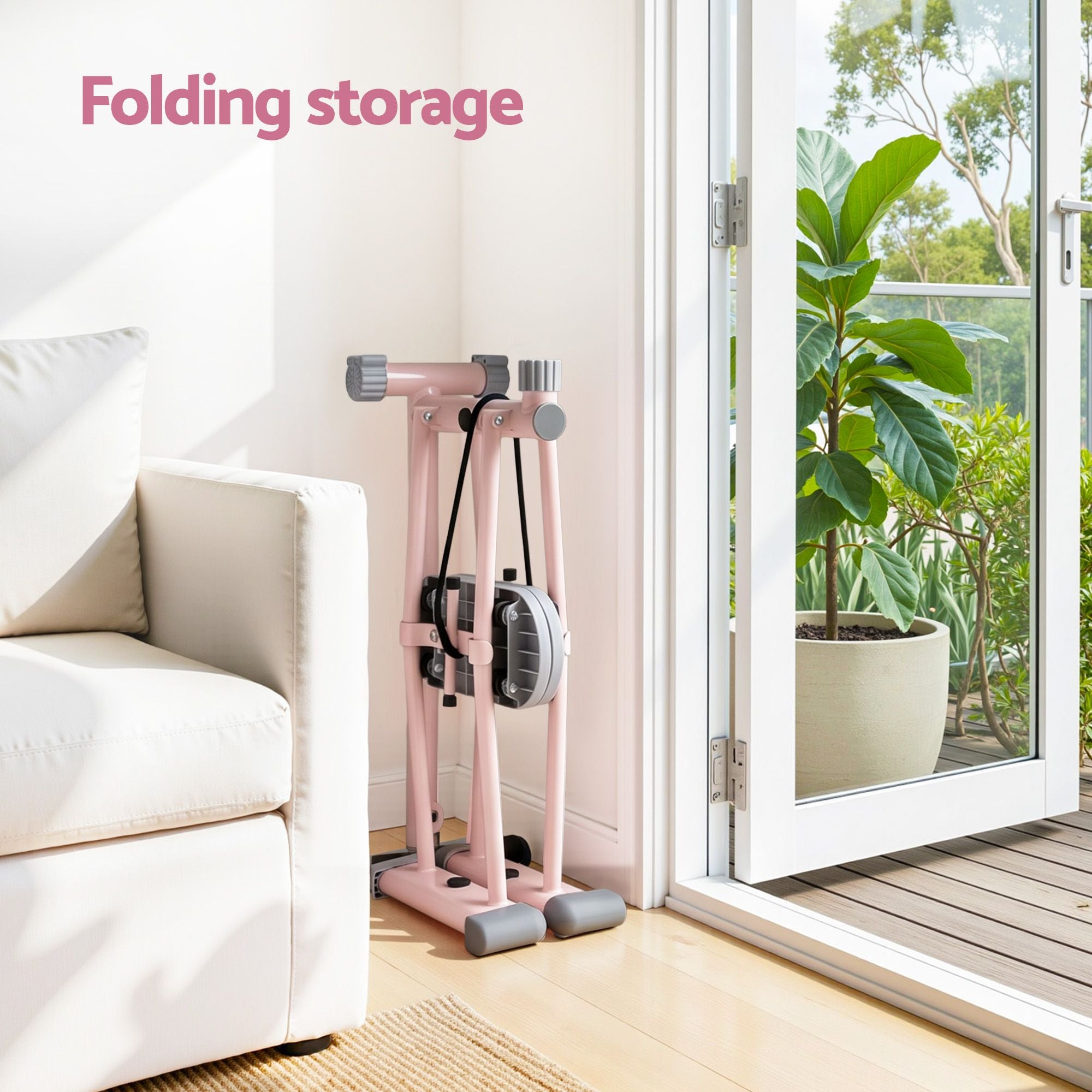 Everfit Foldable Ski Exercise Machine Leg Thigh Trainer Home Fitness Cardio Pink XFEL-FIT-LEG-STL-97-FLD-PK